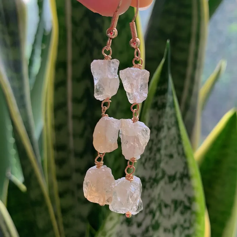 Natural Crystal Drop Earrings Small Irregular Stone Raw Mineral Tassel Amethysts Citrines Clear Quartz Dangle Earrings Female