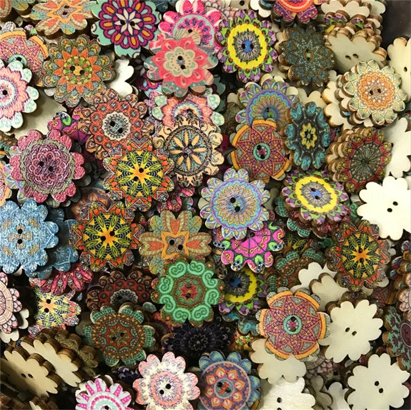 250PCS 20/25mm retro virágos Szállodai küldönc DIY Másodlagos Fa- Szállodai küldönc Összevarrás scrapbooking kiegészítők 2 holes decorativa gomb