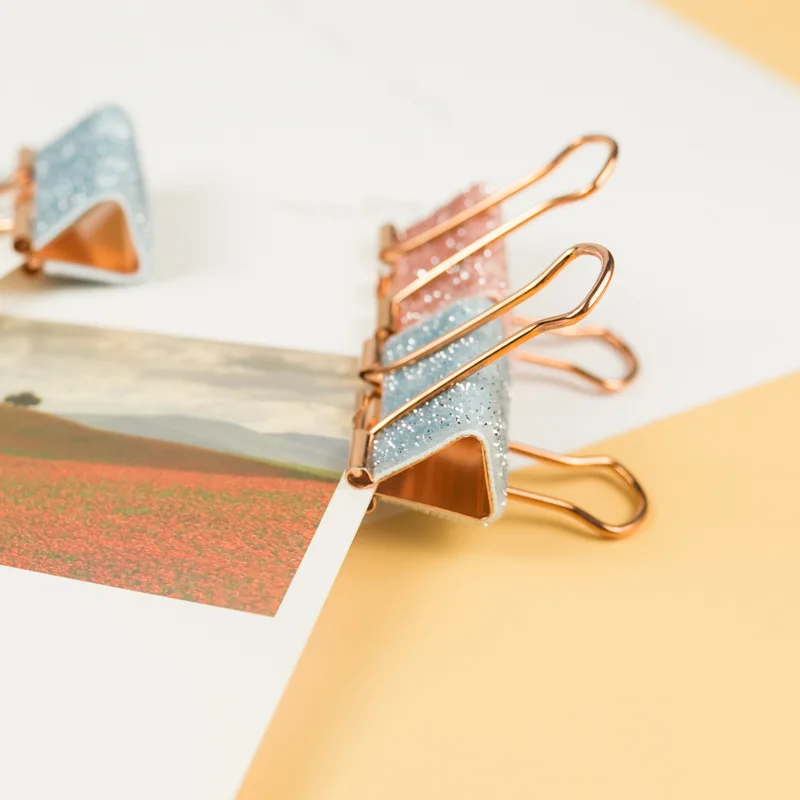 6pcs/lot cute kawaii sequins metal office school velvet binder clip set pink light blue student paper document organizer clip