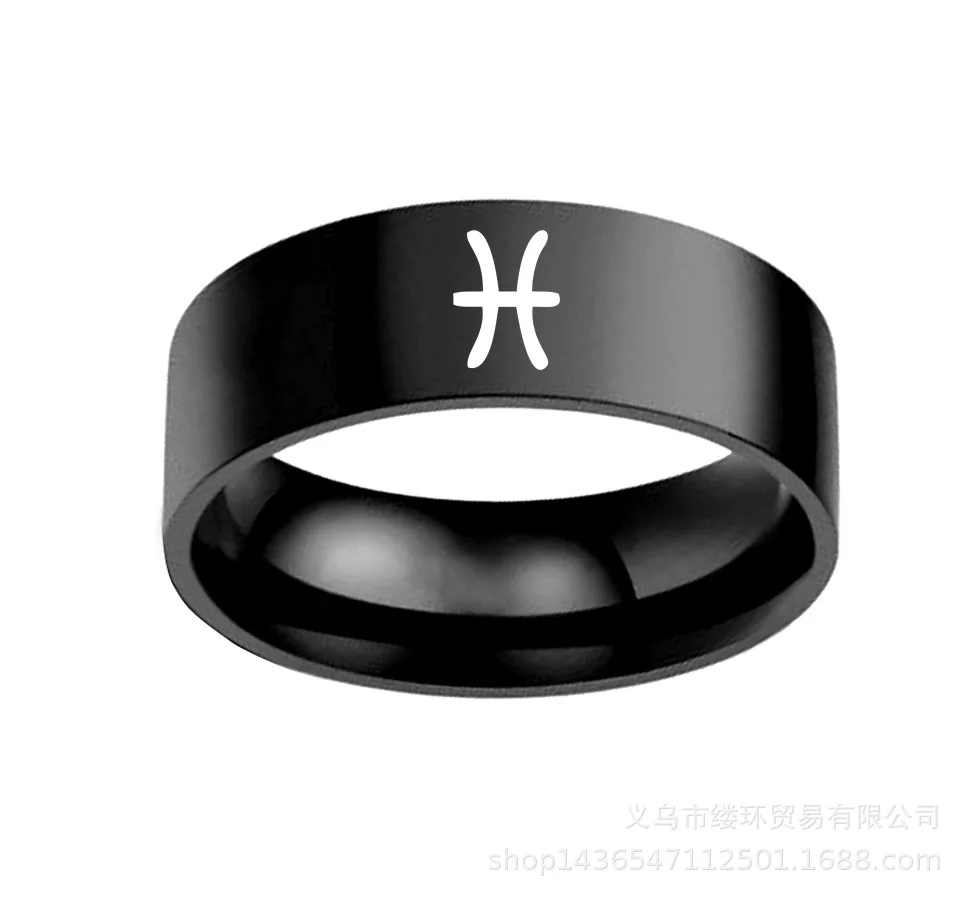 12 Constellations Zodiac Sign Finger Rings Women Girls Black Sliver Color Stainless Steel Ring