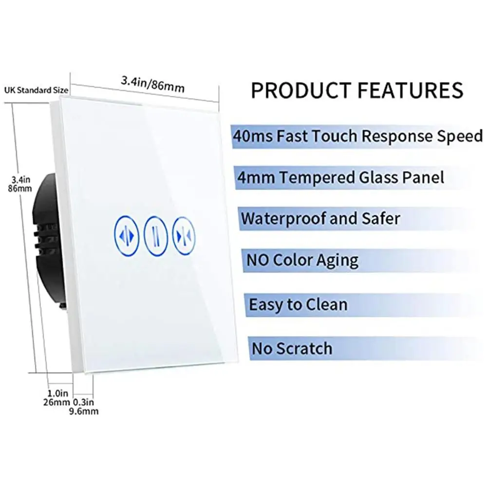 Bingoelec WIFI Curtain Touch Switch Tempered Crystal Glass Panel Smart Home Roller Shutter Switch Wireless Control By Tuya APP