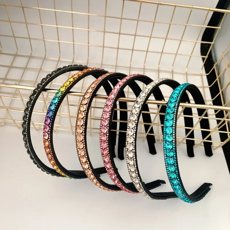 2022 Simulated Crystal Luxury Headbands Hairbands Party Queen Sparkly BAROQUE Rhinestone Non-slip Thin Hair Hoops Head Wrap