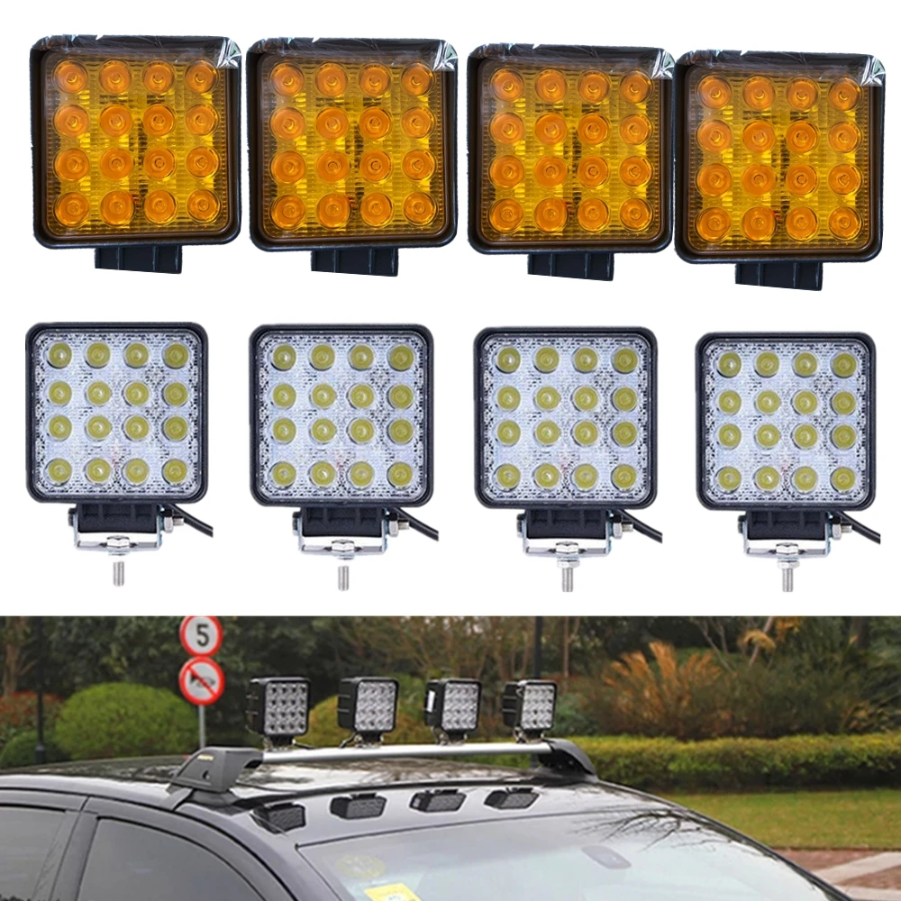 

8pcs 4inch 48W Offroad Car 4WD Truck Tractor Boat Trailer 4x4 SUV ATV 12V Spot Flood LED Light Bar LED Work Light 24V