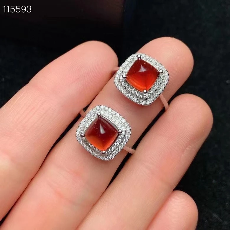 KJJEAXCMY fine jewelry 925 sterling silver inlaid Natural Fanta garnet Women's refined sugar tower adjustable gem ring support d