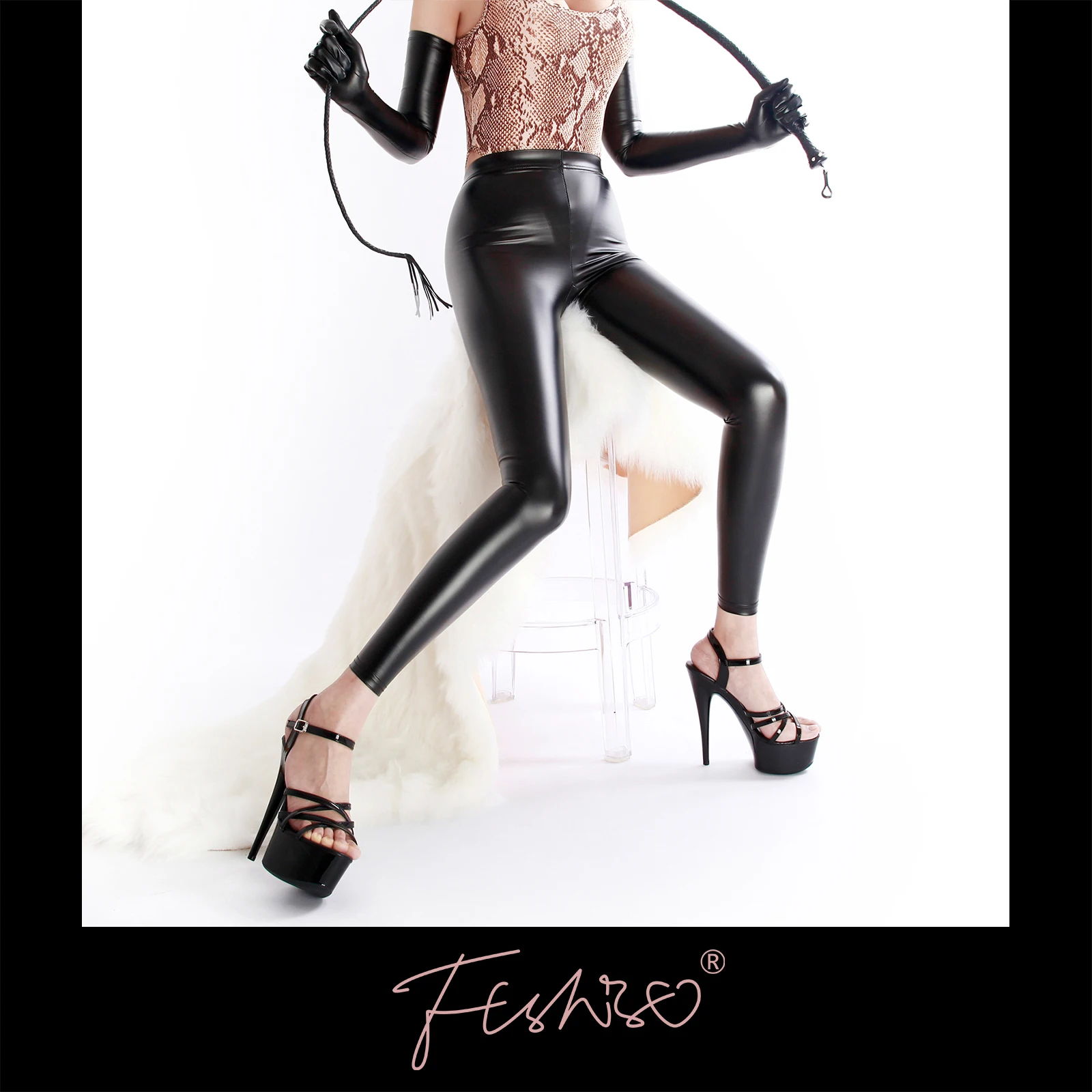 Ftshist Womens Faux Leather Sexy Leggings Matte Black High Elastic Patent Leather Pants Skinny Tight High Waist Wetlook Trousers