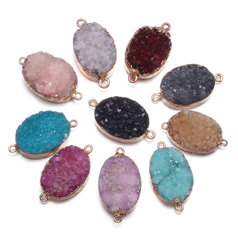 Natural Pink Agates Blue Agates Druzy Slice Connectors Plated Gold  Pendant Connectors for DIY Jewelry Necklace Bracelets Making