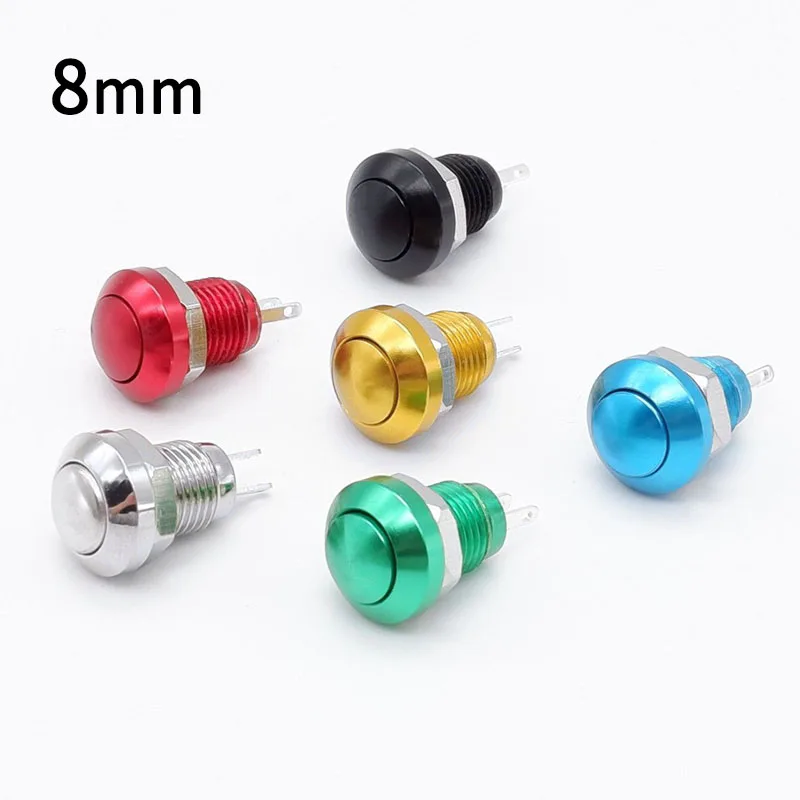 8mm Push Button Switch Momentary Metal Horn Doorbell Bell Mini Car Auto Engine PC Power Start Starter Red Green Black Blue 1NO