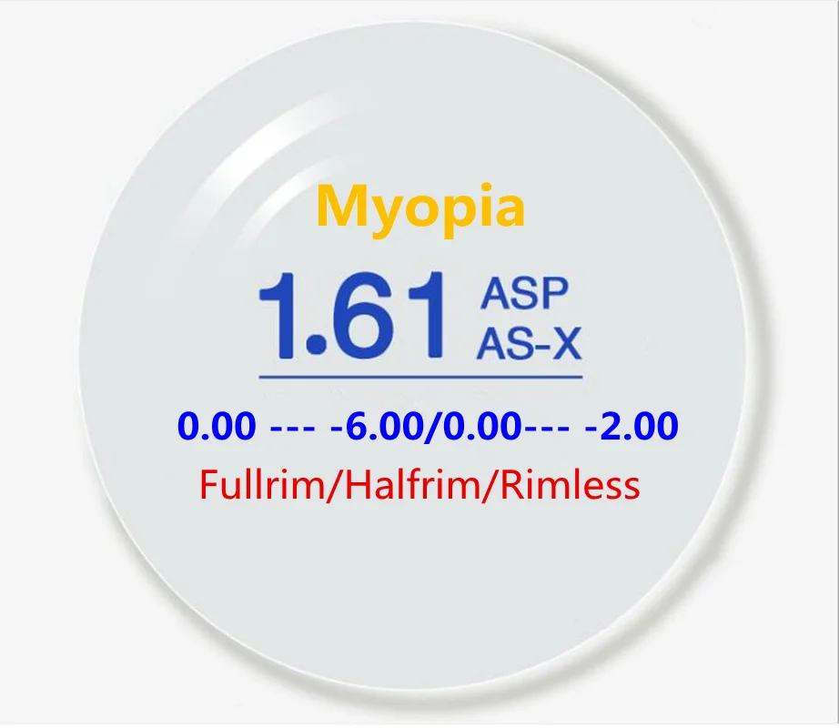 Quality Optical Myopia Lenses UV400 for Small FullrimFrame Prescription 1.56 1.60 1.67 1.74 Index 70MM Diameter