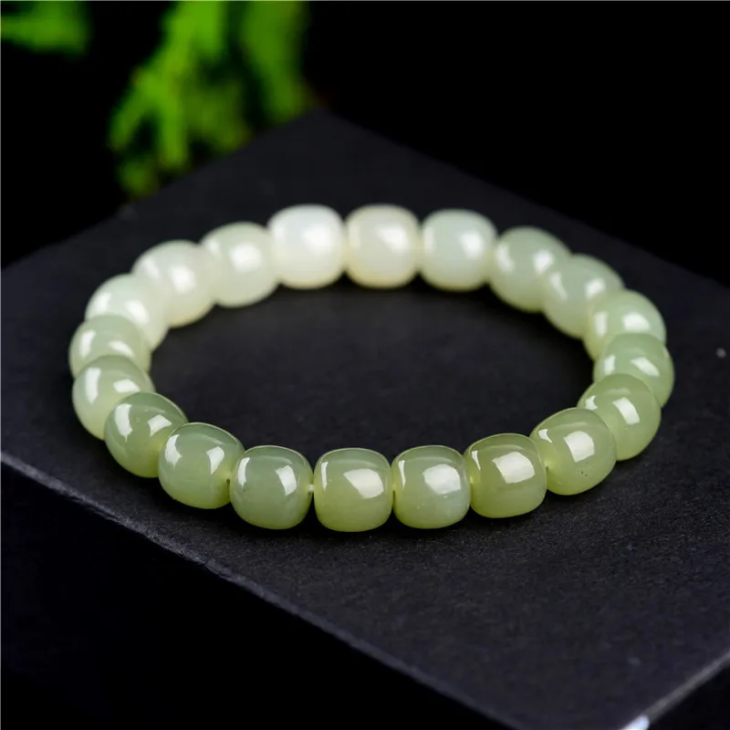 Natural Green Jade A Rainbow Nephrite Gemstone Bracelet Stretch Round Beads 8x7mm  Hetian Jade For Women Men Jewelry AAAAA