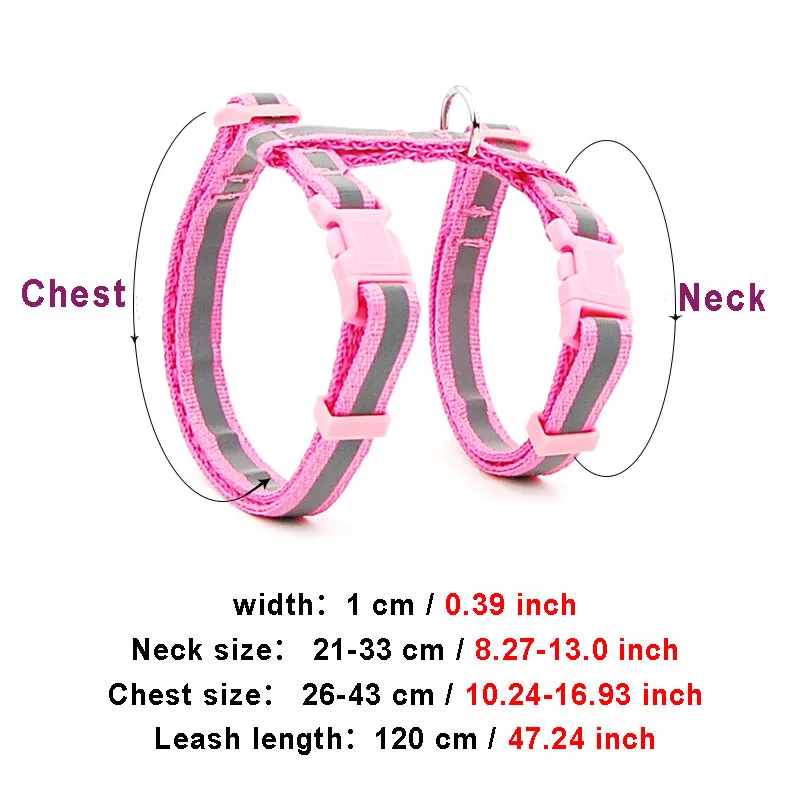 Reflective Nylon Cat Pet Collar Harness Leash Adjustable Bright Kitten Puppy Halter Collar Dog Pet Harness Belt