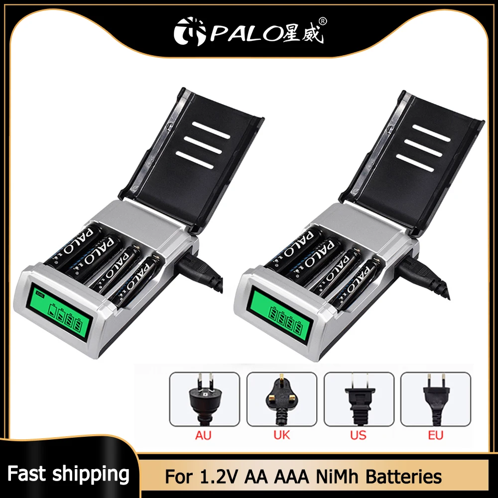 

PALO LCD Display With 4 Slots Smart Intelligent Battery Charger For 1.2V AA / AAA NiCd NiMh Rechargeable Batteries fast charging