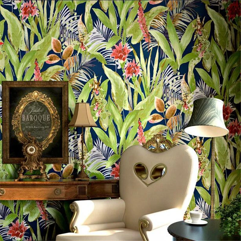 wellyu  Bedroom wallpaper American country style light luxury living room retro big flower green TV background wall paper