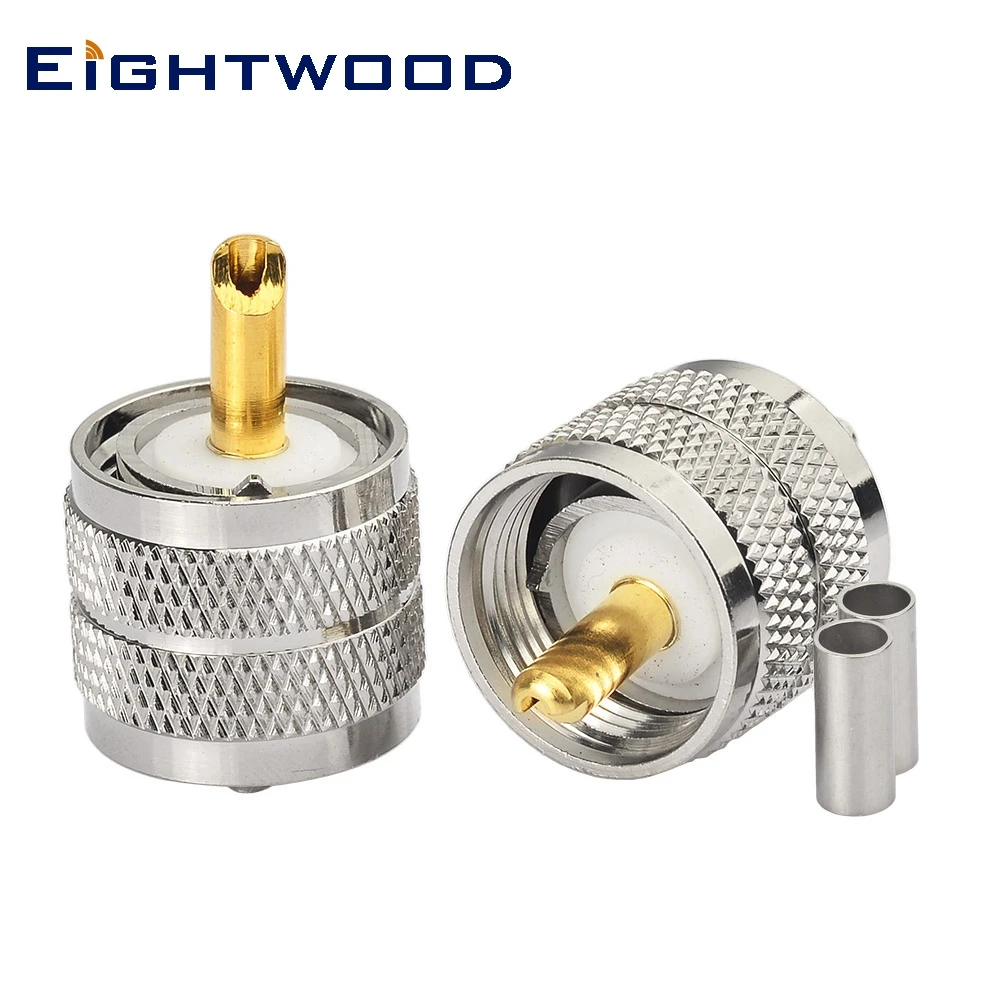 Eightwood 2 PCS PL-259 Connectors Crimp PL 259 UHF Male Plug Baofeng Radio Connector for LMR-100,RG174,RG178,RG316 Coaxial Cable