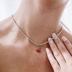 MAA-OE New Simple Crystal Cherry Pendant Necklaces For Women 2020 Geometry Gold-plate Chain Female Necklace Jewelry Wholesale