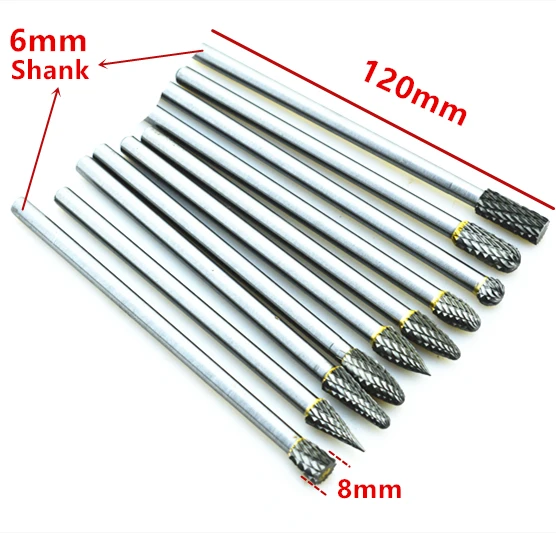 1pcs 6x8x120mm long tungsten carbide burrs for dremel grinding steel grinding wood grinding