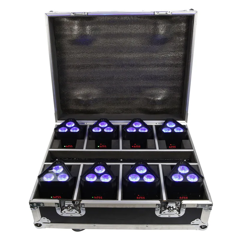 

8in1 Charging Flight Case 3X18W 6in1 RGBAW+UV DMX Battery Powered Smart LED UPLIGHT Stage LED Par Light With Phpne WIFI Control