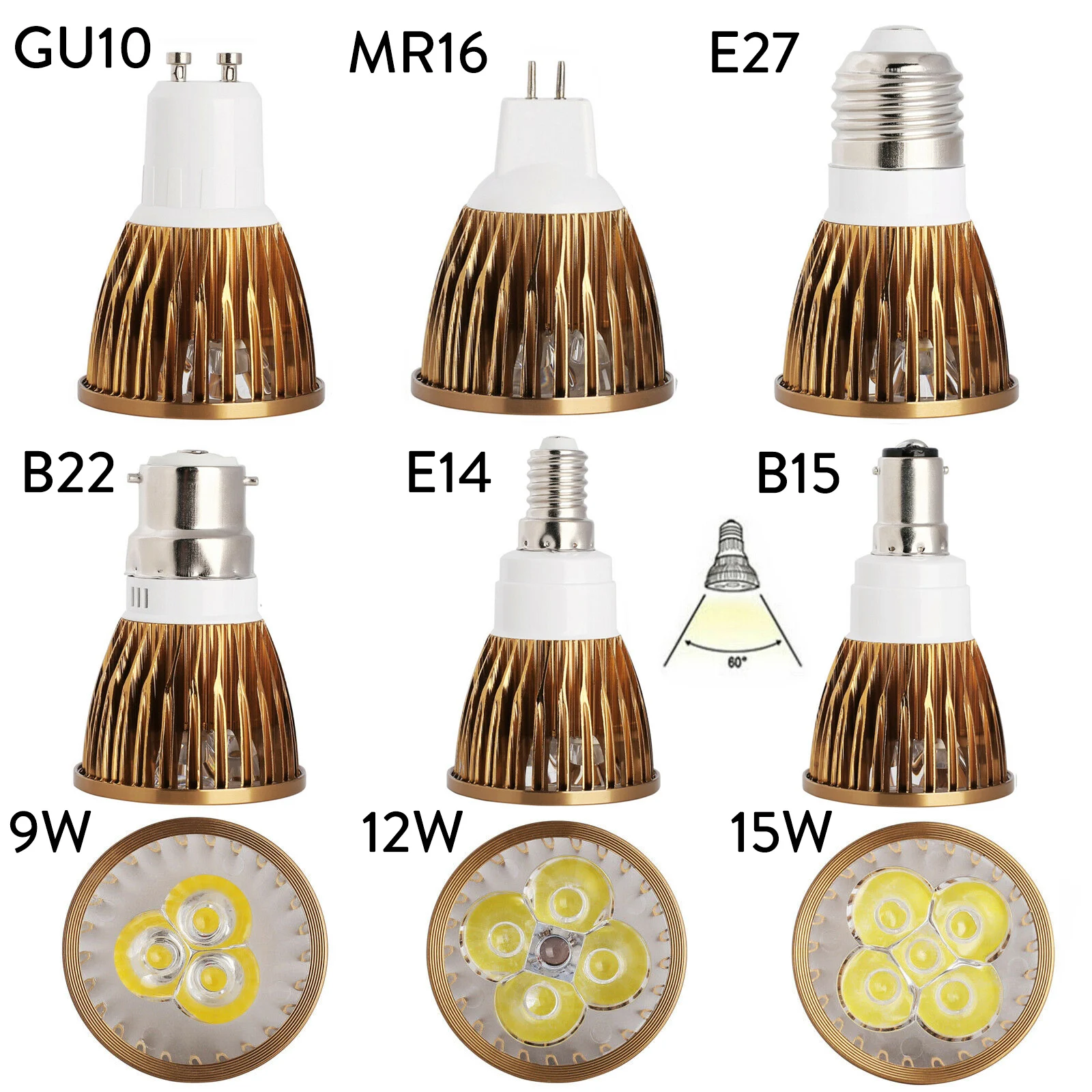 Dimmable LED Spotlight Bulbs GU10 MR16 E27 E14 GU5.3 B22 B15 AC 110V 220V DC 12V Lamp for Home Office Light Super Bright