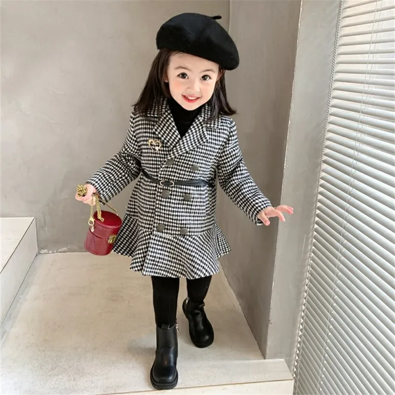 Woolen Girls Baby\'s Kids Wool Coat Jacket 2024 Warm Thicken Winter Autumn Cotton Pocket Buttons Outerwear Children\'s Clothing