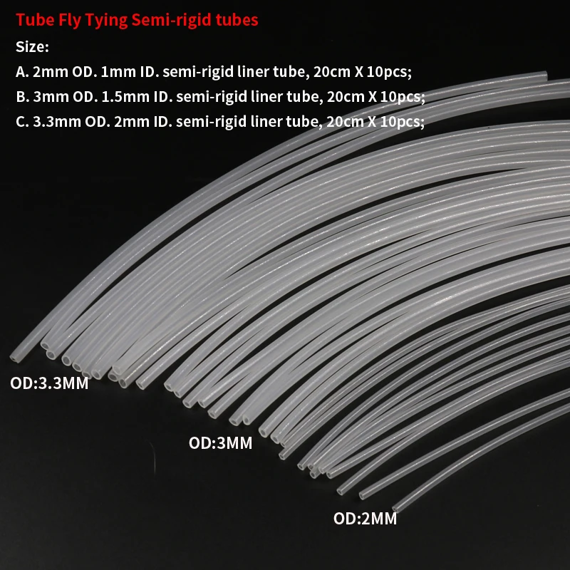 Wifreo 10pcs X 20cm Tube Fly Tying Tube Main Tube Semi-Rigid Liner Tubbing for Salmon Tube Fly Tying