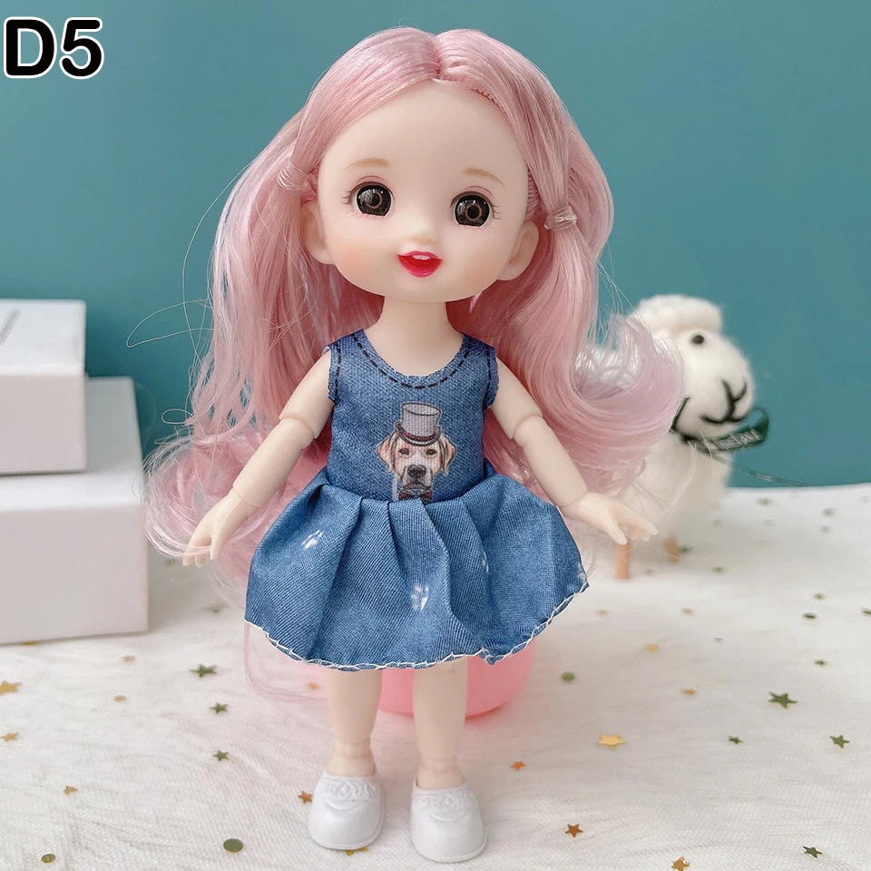 Nueva Muñeca BJD Mini de 16 cm, 13 Articulaciones Móviles, Muñeca Bebé con Ojos Grandes en 3D, Hermosa Muñeca de Juguete DIY con Ropa para Vestir, Muñeca de Moda 1/12