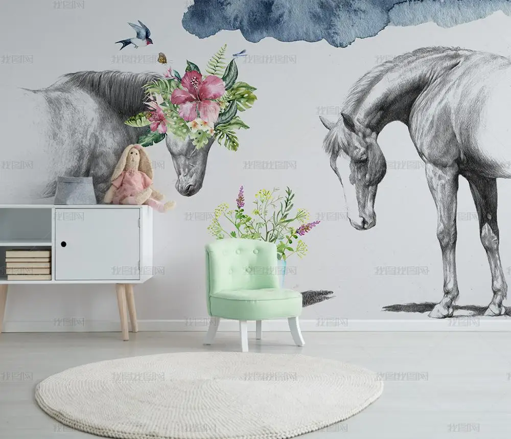 Bacal Custom 3D Photo Wallpaper Modern Art Black White Horse TV Background Wall Paper Mural Flower Living Room Home Decor