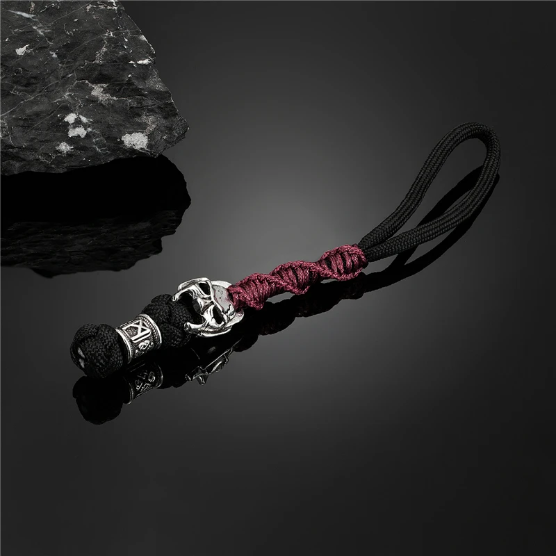Viking Runes Keychain Braided Rope Vampire Metal Pendant Amulet  Handmade Outdoor Car Keyring Survival Jewelry Gift Dropshipping