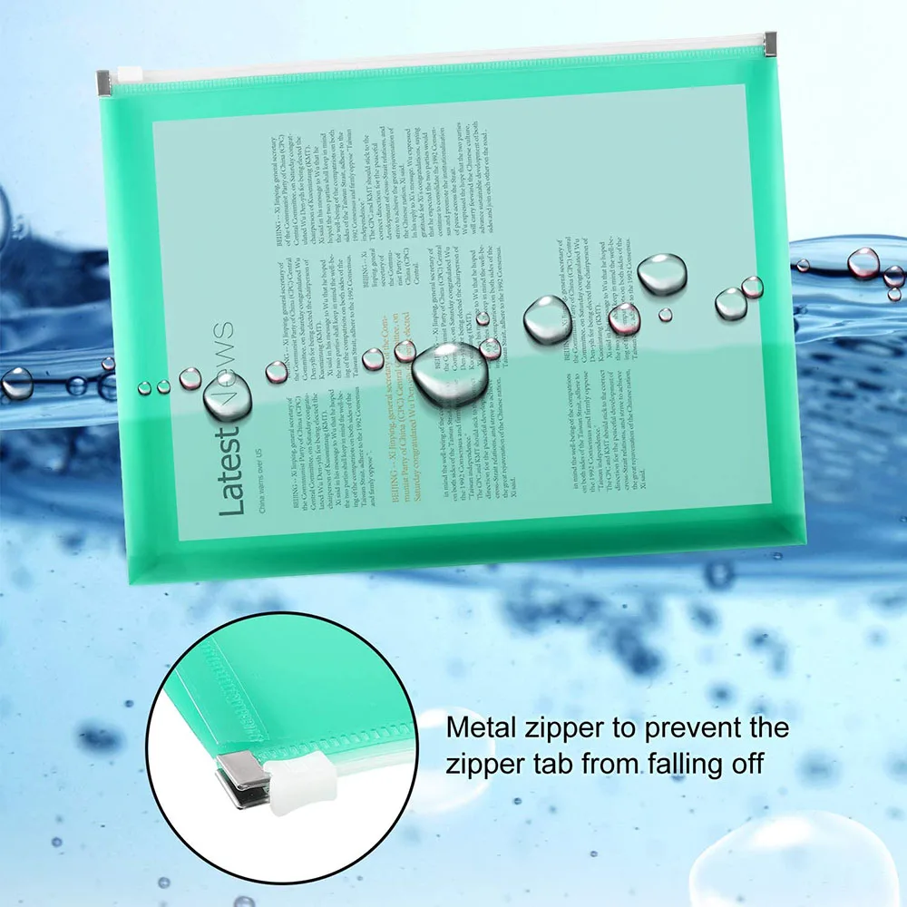 3PCS/Set A4 Poly Zip Envelopes Expandable Plastic Zipper Folders Waterproof Document  File Pocket for School Office Organization