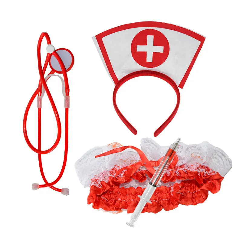 Halloween Nurse Hair Band Set Syringe Stethoscope Makeup Props 4Pcs