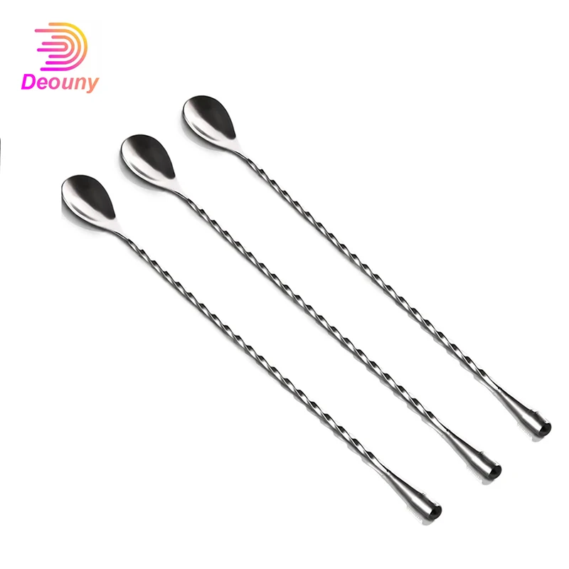 

DEOUNY 3Pcs 30CM Lengthen Bar Spoon Stainless Steel Mixing Bartender Cocktail Sticks Spiral Pattern Stirrer Bar Accessories