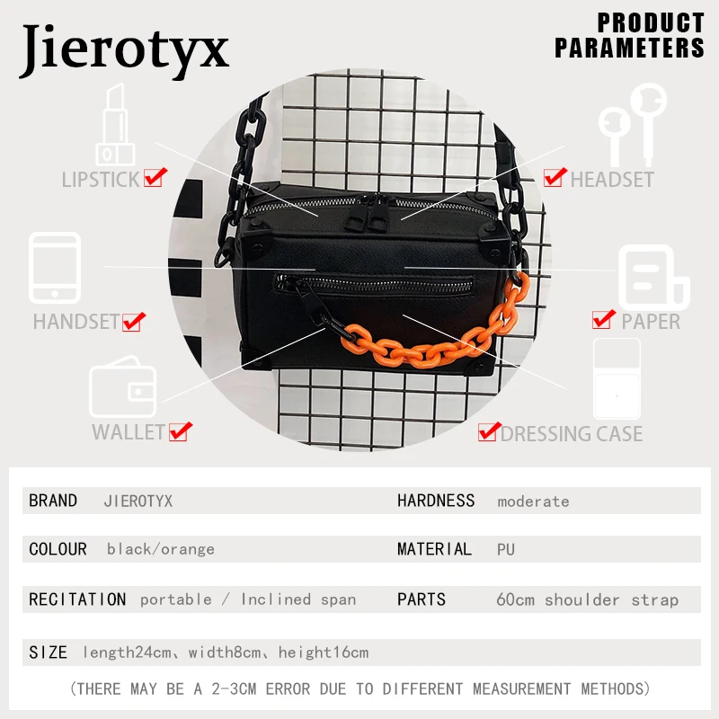 JIEROTYX 2021 Casual Mini Trunk Bags With Soft Leather Orange Chains Unisex Luxury Designs Shoulder Bags Good Quality Free Ship