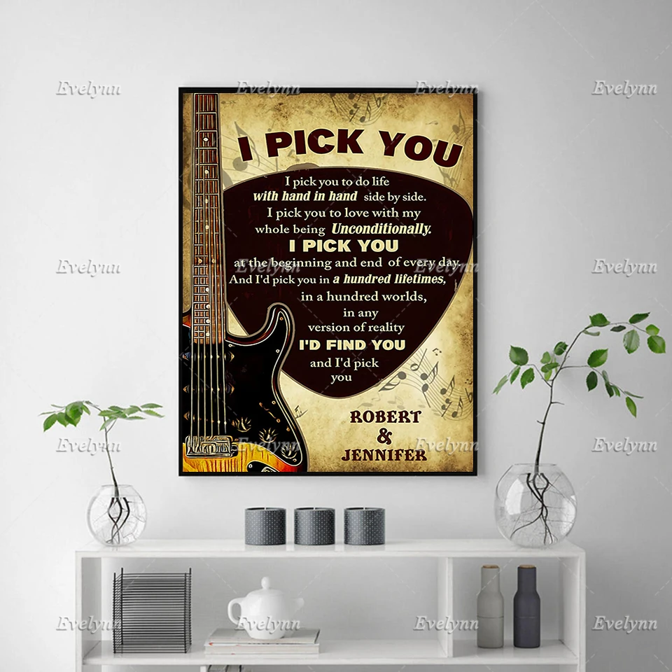 Customized I Pick You To Do Life With Hand In Hand Side By Side Poster,Custom Names Couple Wall Art Prints Home Decor Canvas