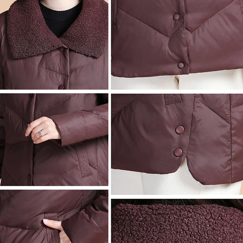 Winter Warm Lambswool Collar Short Parkas Plus Size 5XL Outwear Women Loose Down Cotton Padded Parkas Korean Casual Overcoat