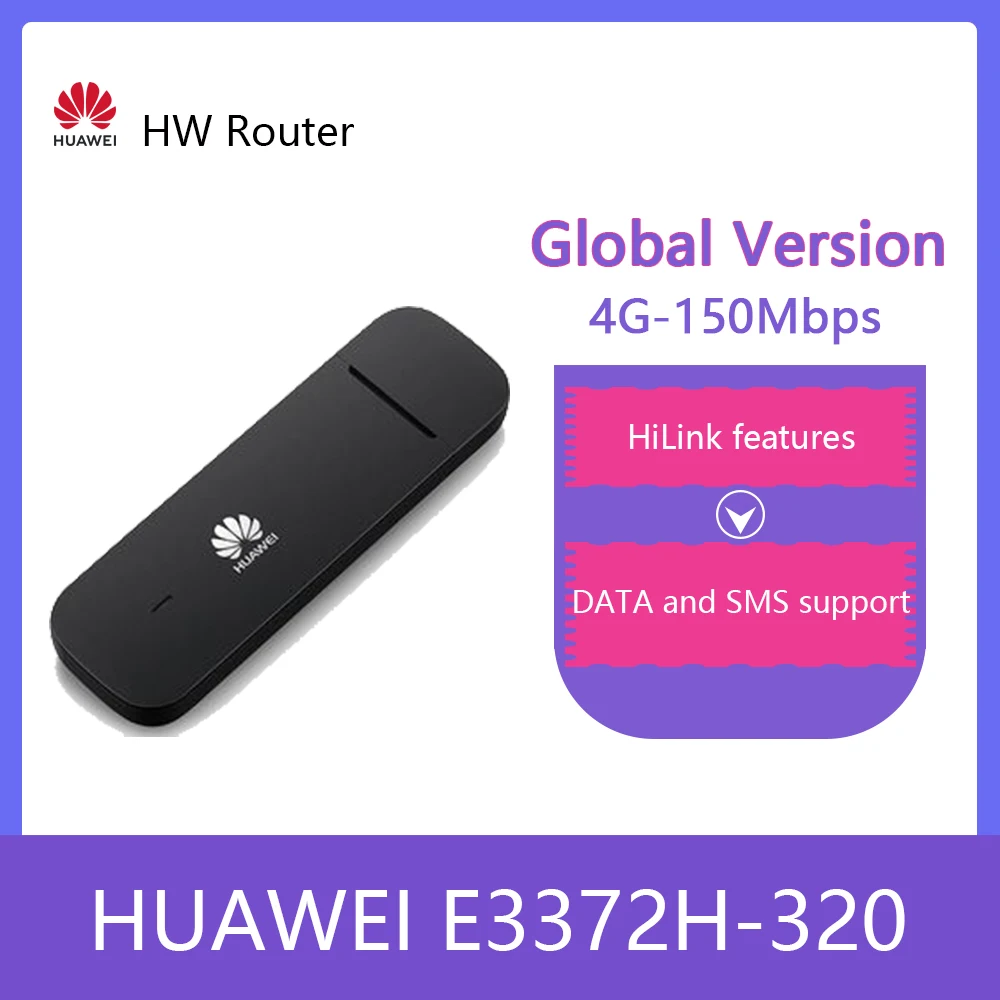 Unlocked Huawei E3372h-320 (2020), LTE/4G 150 Mbps USB Dongle, Unlocked to any network