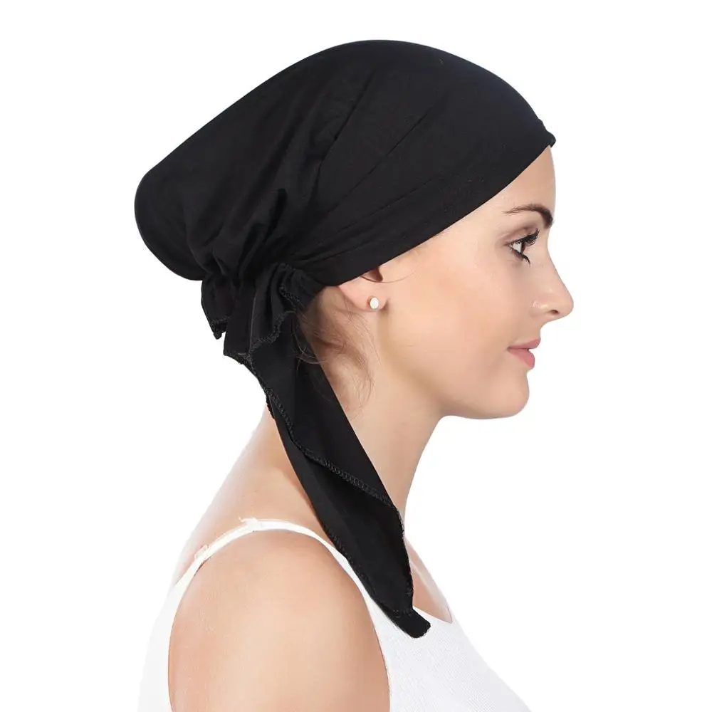 Muslim Pre-Tied Scarf Chemo Beanies Bonnet Caps Women Turban Hat Headwear Headscarf Wrap Cancer Bandanas Hair Accessories