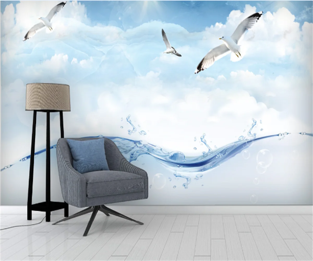 European and American high definition blue sky dolomite background decorative wallpaper living room bedroom bird custom mural