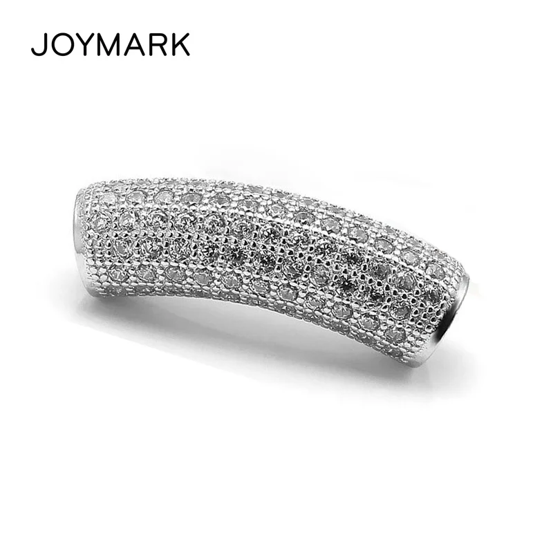 Micro Pave Zircon 925 Sterling Silver Curved Tube Beads Bent Spacers DIY Fine Jewelry Accessories STB-CZ012