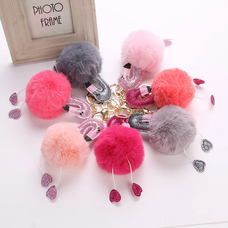 

Anime Flamingo With Pom Pom Plush Toy With Keychain Flamingo Key Pendant Soft Stuffed Animal Toys Kids Girls Bag Hang Pendant