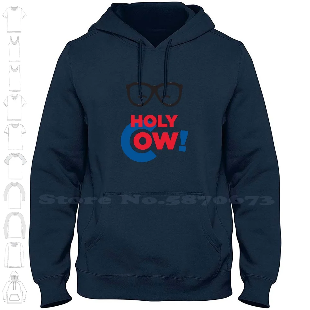 Cute Holy Cow! With Glasses 100% Cotton Hoodie T-Shirt Harry Caray Llinois Wrigley Field Cubbies Holy Cow Baseball Design