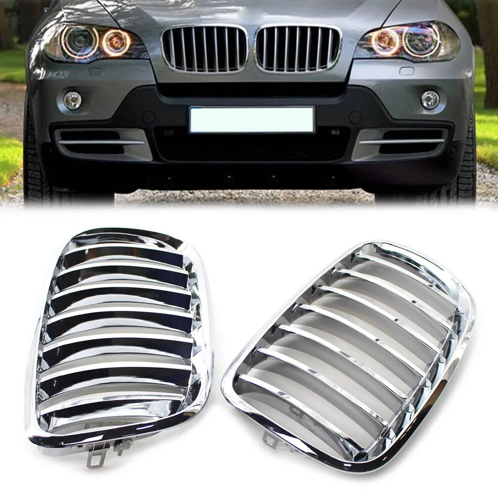 2Pcs Car Front Kidney Grille Chrome ABS Mesh Grill For BMW E70 X5 E71 X6 2008 2009 2010 2012 2013