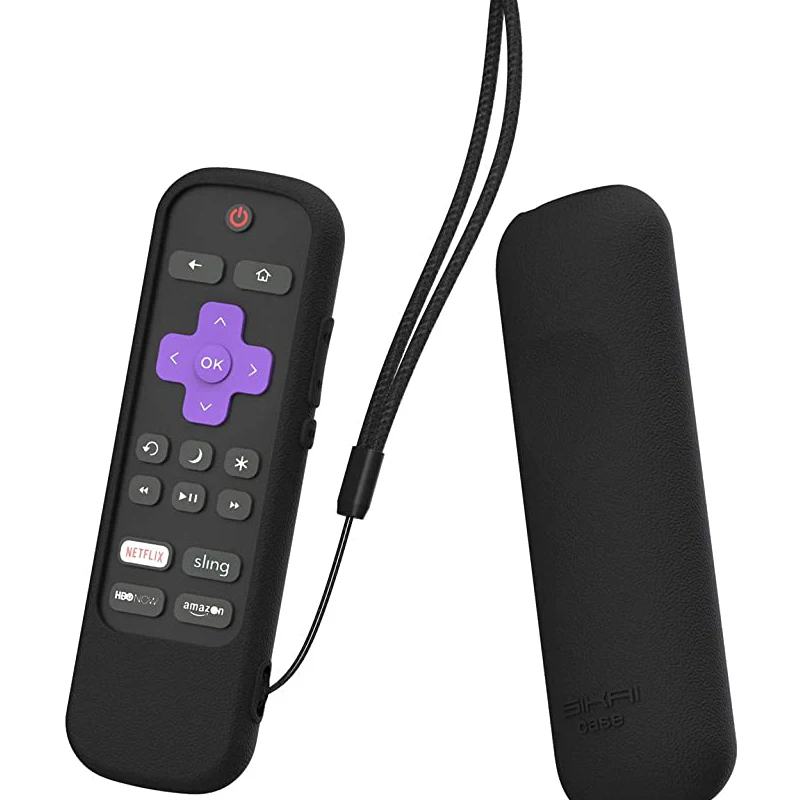 Silicone Case Cover for Roku Voice Remote RCAL7R/ Sharp Roku TV Voice Remote with Power and Mute Button Anti-Lost with Loop