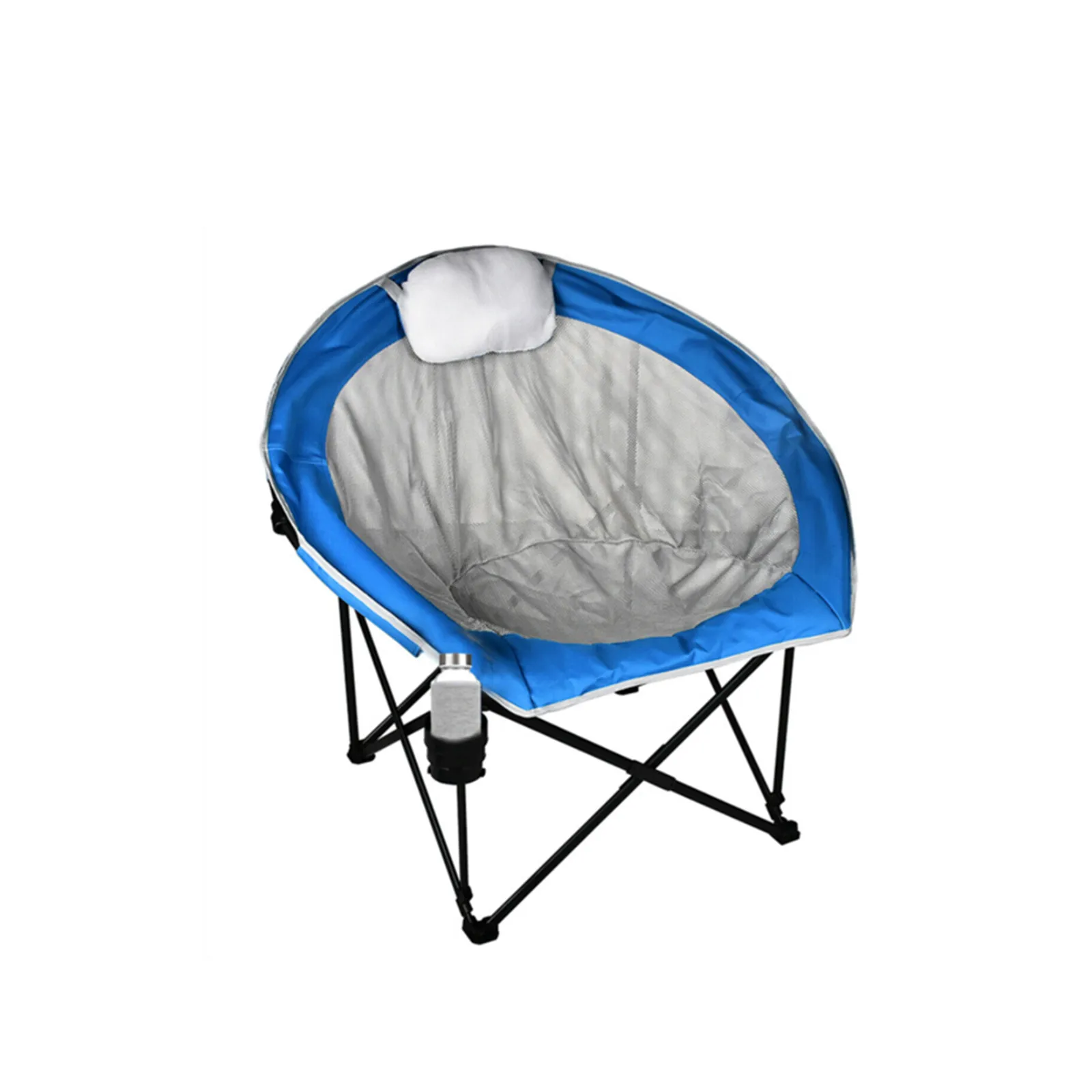 

Portable Folding Chair 600D PVC Camping Chair Steel Frame Load-Bearing 350 Lbs with Pillow Sea Blue[US-Depot]