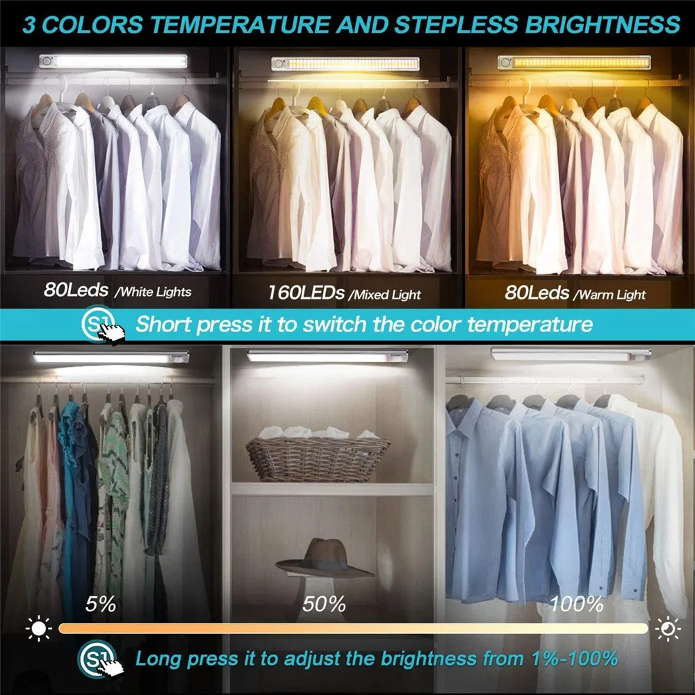 30/40cm Night Light Motion Sensor Light USB Rechargeable Magnetic LED Under Cabinet Lamp Wardrobe Closet Kitchen LED Lighting