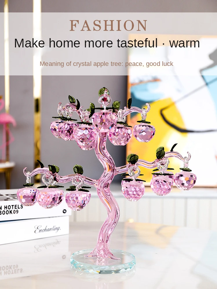 TT Pink Crystal Apple Tree Decoration Moving Gift Moving into the New House Light Luxury High-End Modern Decorations