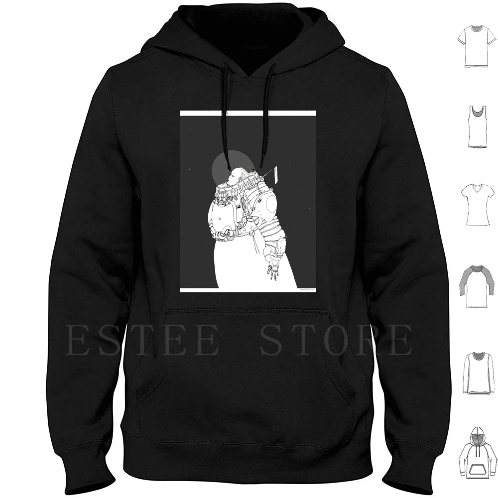 Space Hoodie Long Sleeve Beauty Science Fiction Sci Fi Stars Space Galaxy Robot Astronaut Japanese Black And White Universe