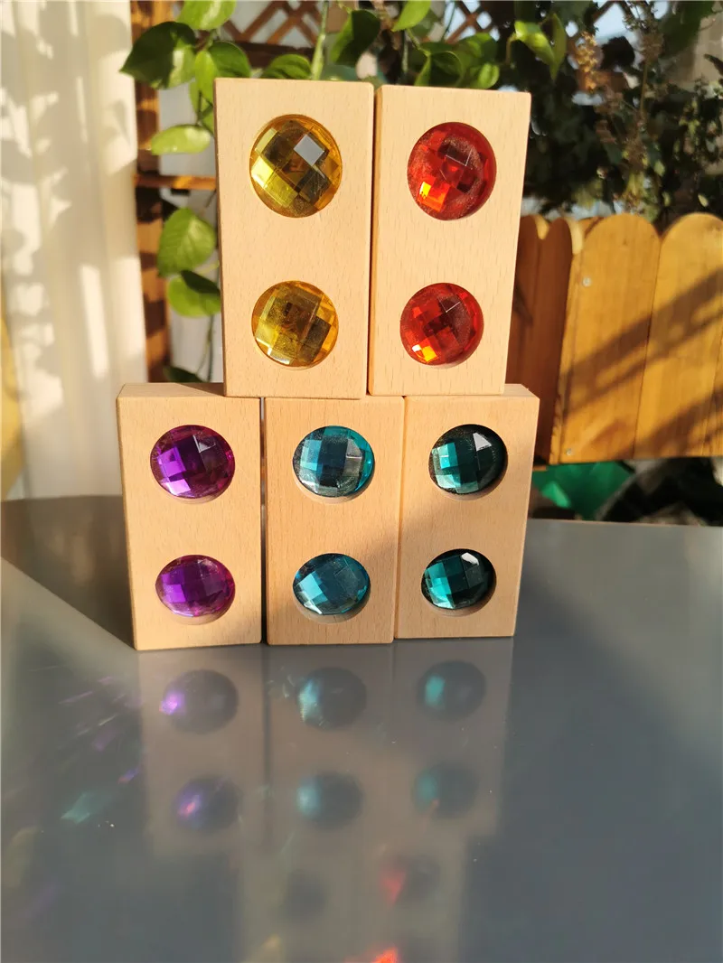 Kids Large Building Stacking Street Blocks Wooden Toys Double Sparkling Gemstones Crystal Gems