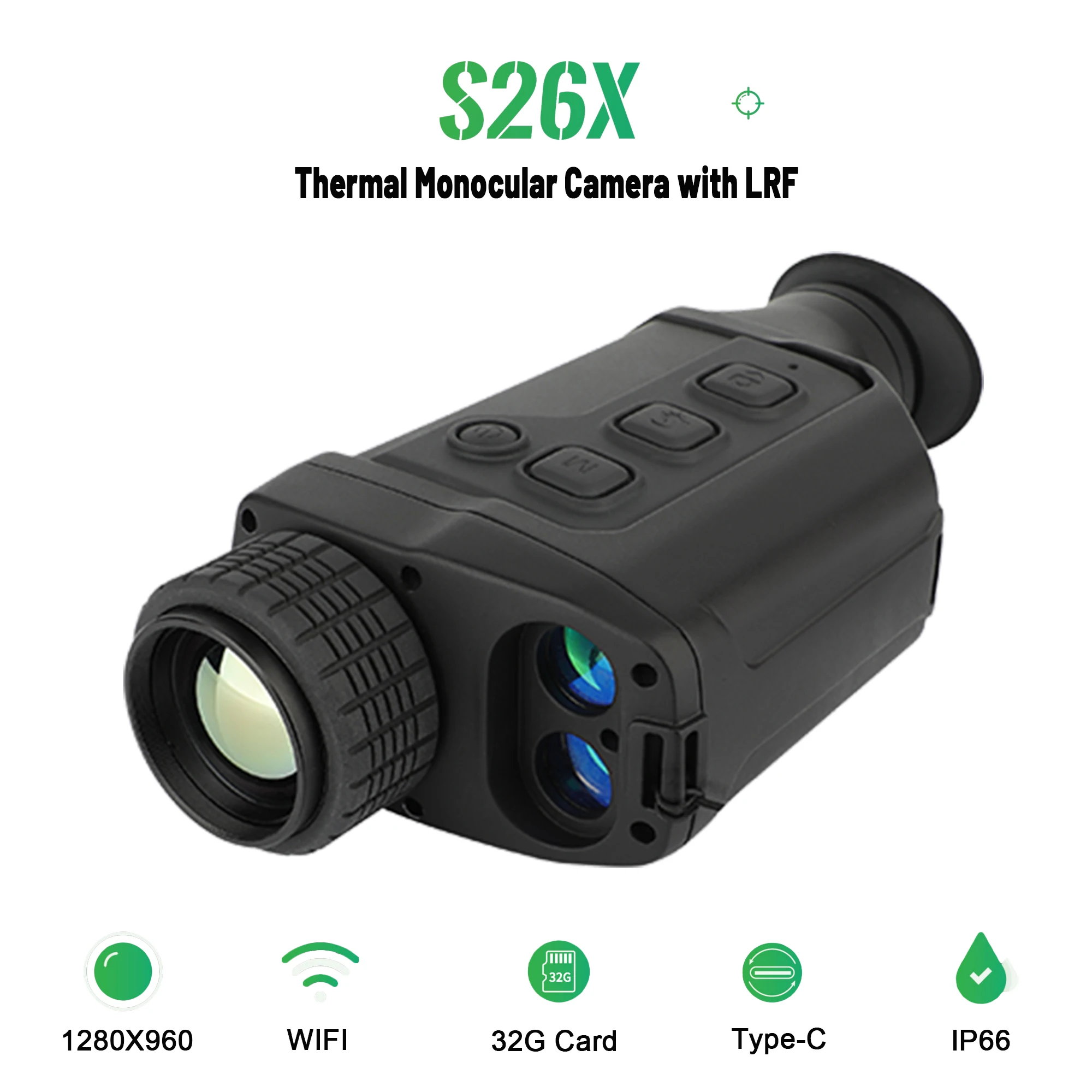 

S26X Thermal Monocular with 1000m Laser Ranging Hotspot Tracking Multi-Function Heat Imaging Camera IP66 for Hunting with WIFI