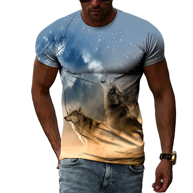 New 3D Cool Style Animal Wolf Men t-shirt Summer Fashion Casual Print short sleeve t-shirts Interesting Hip Hop graphic t shirts