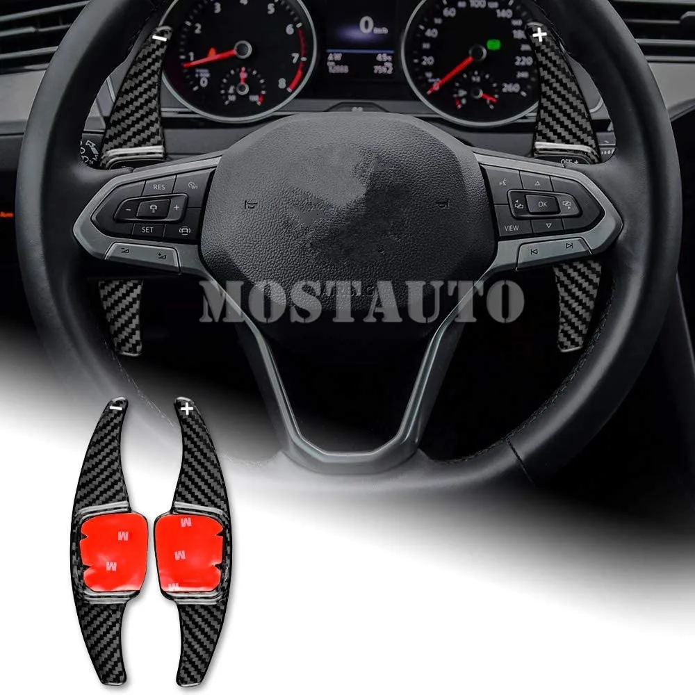 

For Volkswagen Tiguan MK2 Passat Touareg Teramont Atlas CC Sharan Real Carbon Fiber Steering Wheel Paddle Shifter Black/Red