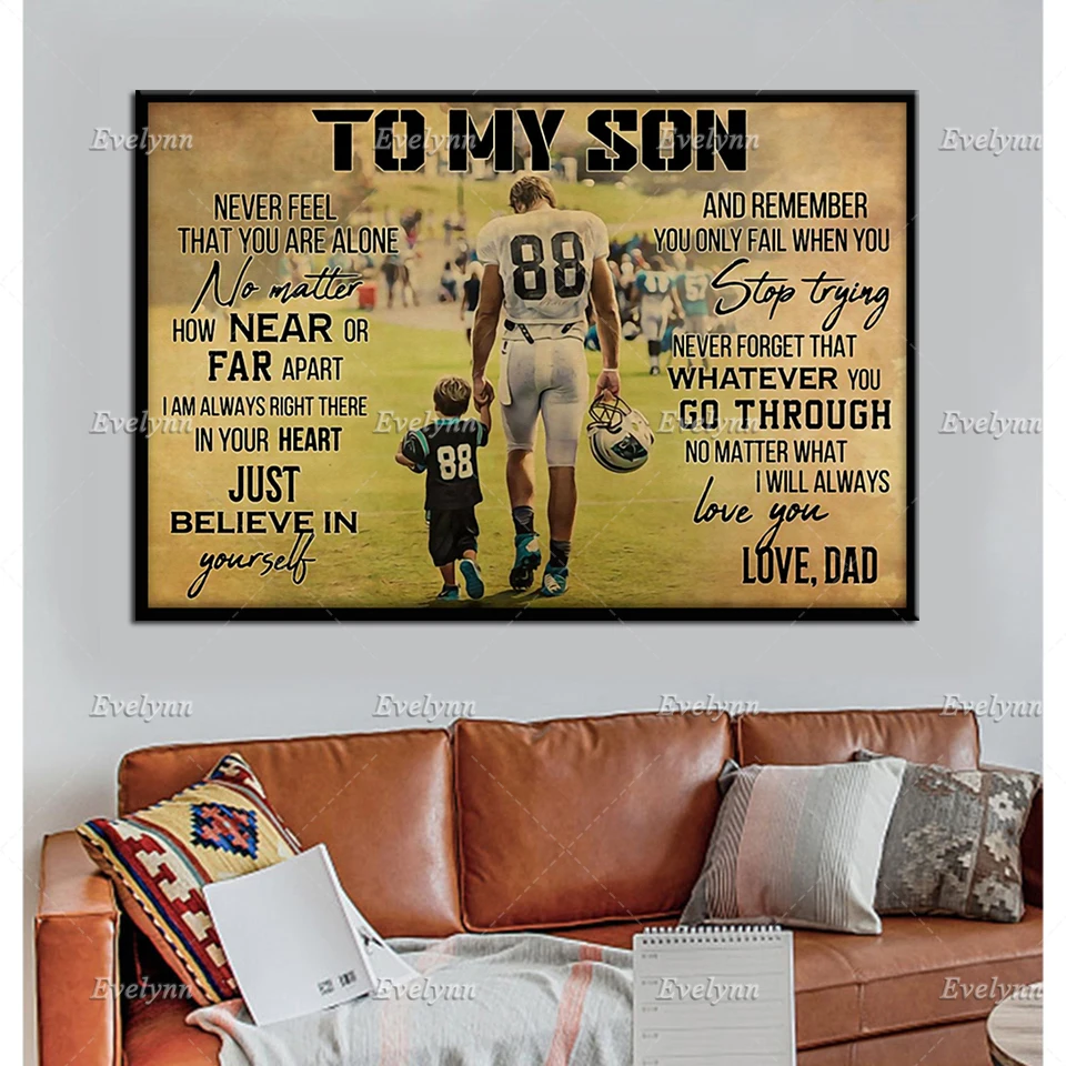 

American Football Retro Poster To My Son Poster From Dad Father's Day Gifts Wall Art Prints Home Decor Canvas Unique Gift