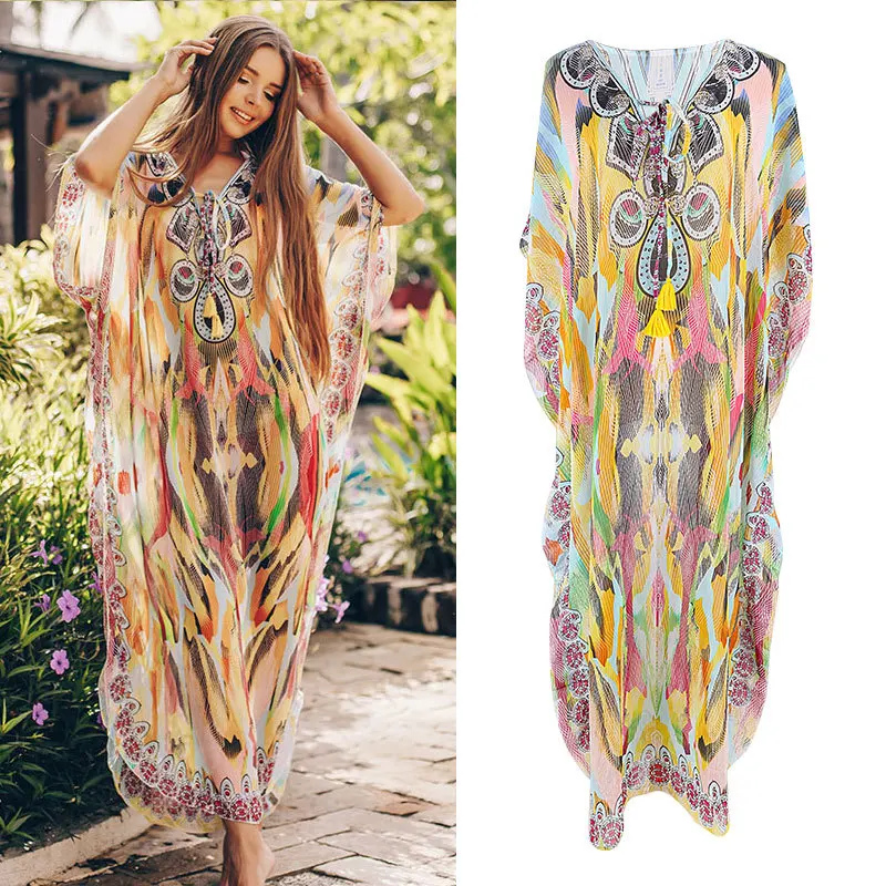 2020 Kain Sutera Tipis Panggilan Pantai Gaun Robe De Plage Baju Cover Ups Pareos De Playa Mujer Bikini Cover Up Beachwear tunik